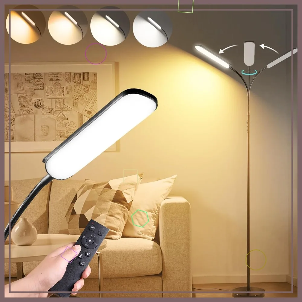 

18W 1800LM Super Bright LED Floor Lamp with Remote, Dimmable Timing Eye Caring Reading Lamps for Living Room Bedroom Office