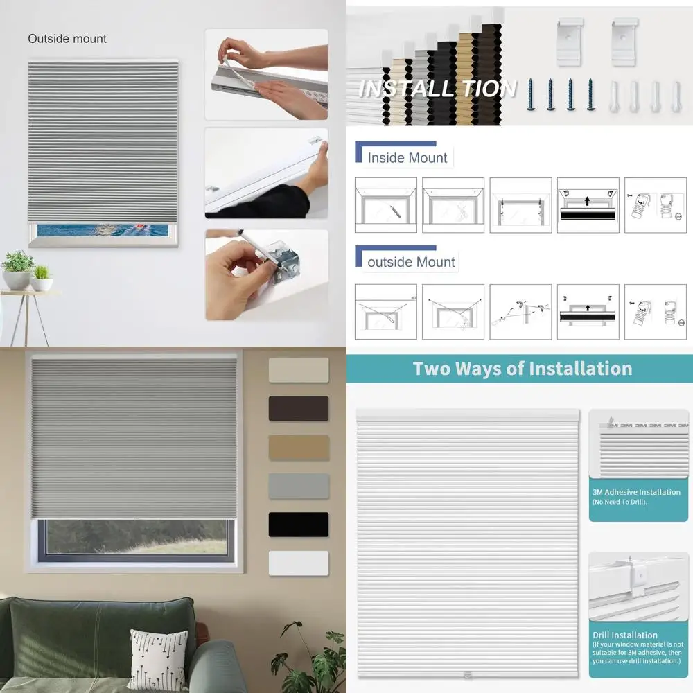 

No-Tools Easy Install Blackout Cellular Shades, 24x64 Grey, Suitable for Rooms of All Kinds