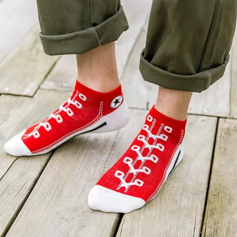 5 Pairs Personality Trendy Socks Students Short Socks Shallow Mouth Low Cut Short Tube Cotton Socks Thin Non-slip Boat Socks