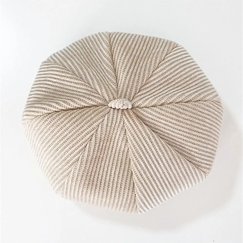 Casual Retro Beret Hat Artistic Solid Color Painter Hat Warm Adjustable Corduroy Hat for Women