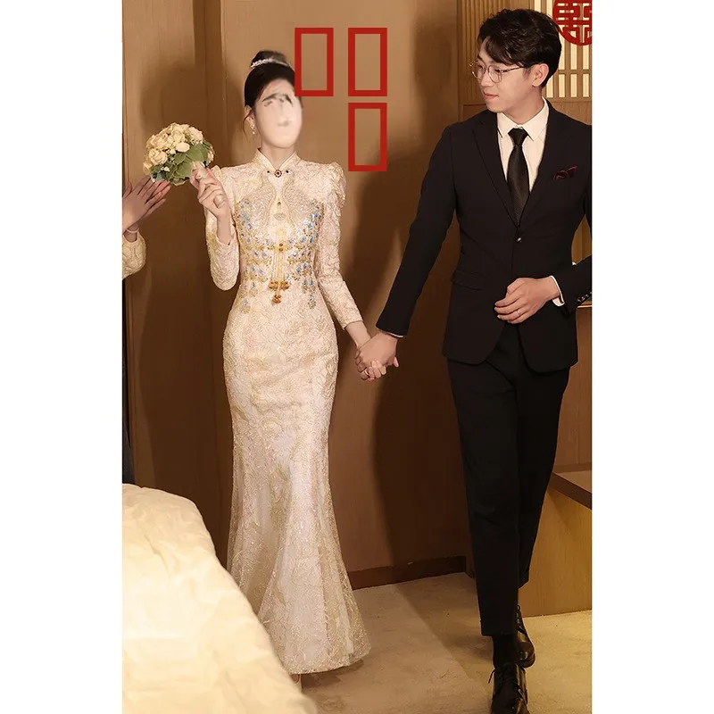 

Ele Chinese Engagement Par Wedding Dr Long Tail High Waist Luxury Spring 2025 Princ Skirt Sle