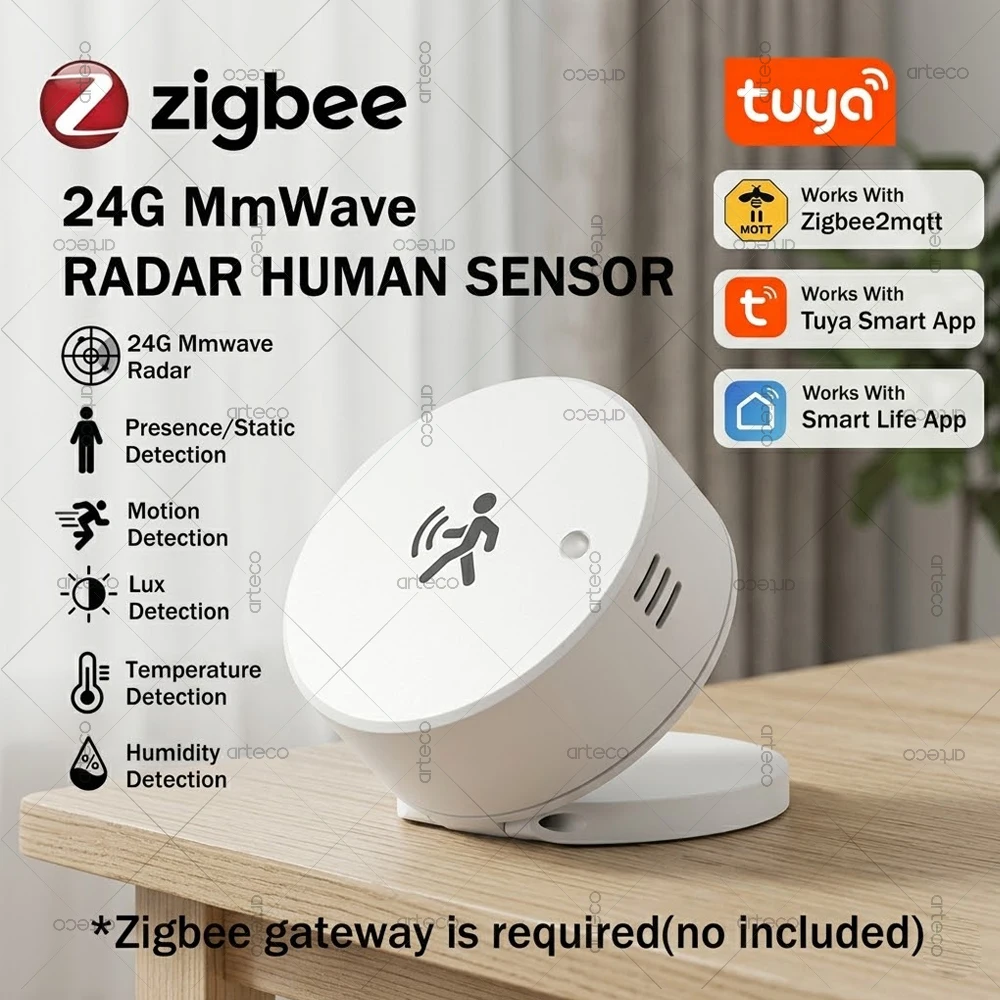 Capteur de présence humaine intelligent Zigbee, radar à ondes millimétriques 24G, détection de mouvement PIR, température, luminosité, humidité, pour l'automatisation de la sécurité domestique Tuya
