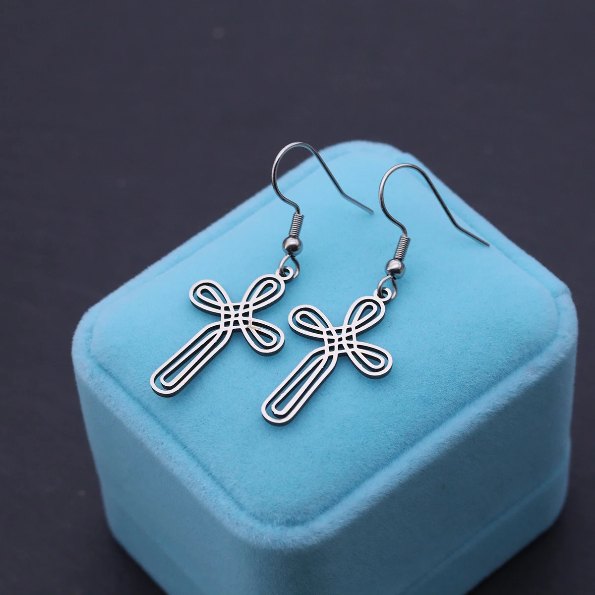 Chandler Stainless Steel Woven Cross Hoop Earrings - Intricate Pattern Drop Earrings, Elegant Faith-Themed Party & Daily Jewelry