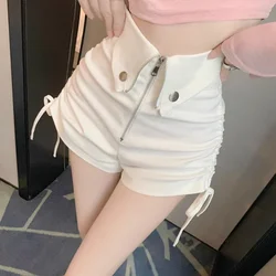 2023 Summer Korean Design Vintage White Shorts Hot High Waist Sexy Short Pants Woman Streetwear Casual Solid Baggy Shorts Chic