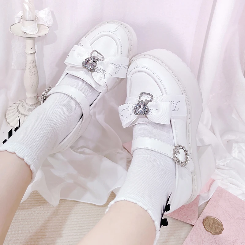 Japanese Original Thunder Lolita Bow Rhinestone Spice Girl Platform Shoes Women Mass-produced Subculture Y2k Muffin Shoes Women
