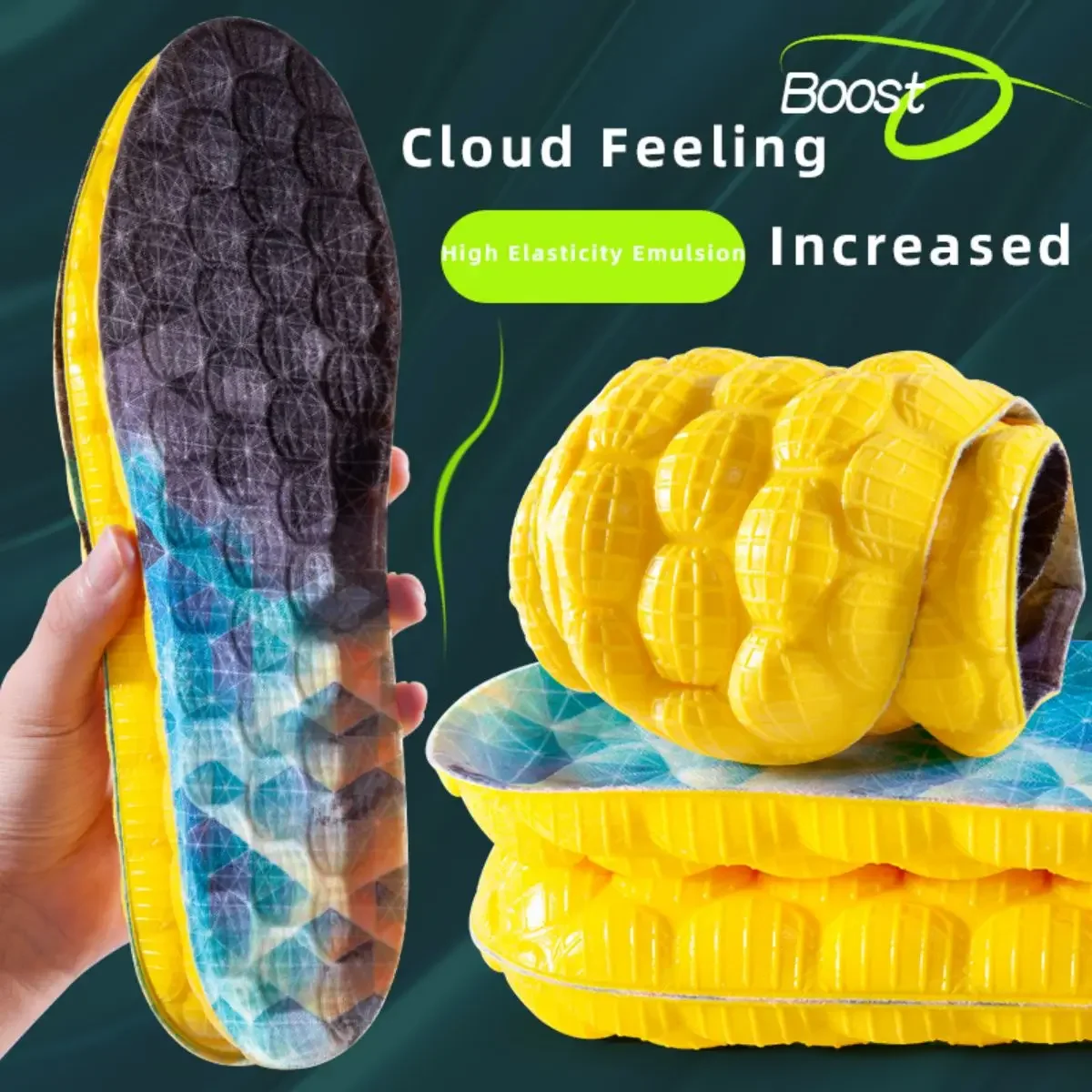 1 Paar 4D Cloud-Technologie Hochelastische Sport-Deodorant-Einlegesohlen für Schuhe Gelbe PU-Sohle Atmungsaktiv für Füße Herren Lauf-Einlegesohle