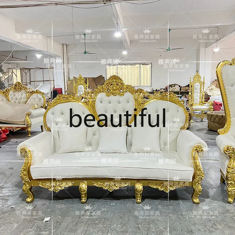 European neoclassical fabric sofa carved club leather sofa French palace high-end gold foil KTV furniture combination