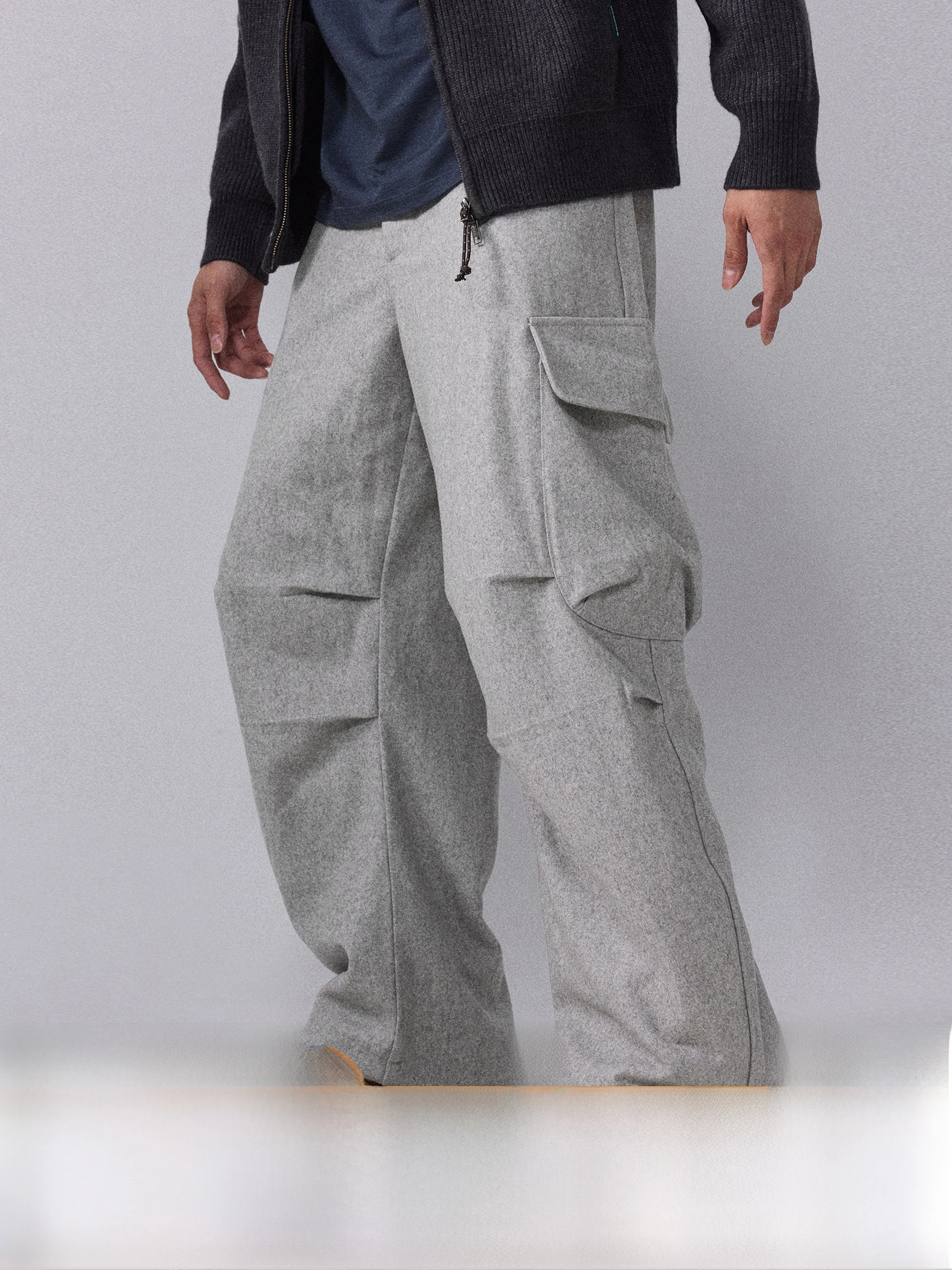 

Outdoor Casual Loose Woolen Workwear Pants Cleanfit Vintage Style Youth Straight Leg Trousers for Young Men in Winter