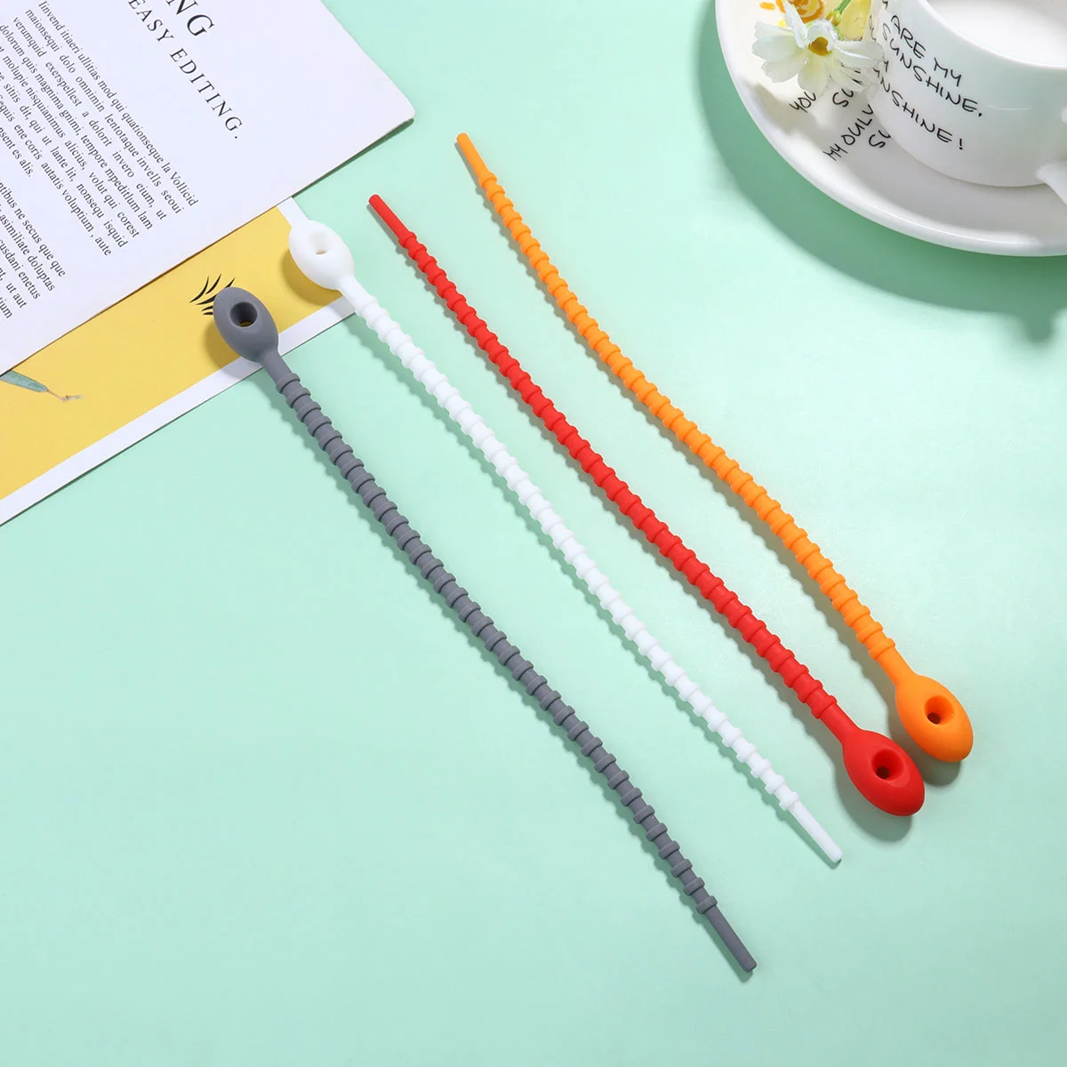 10PCS Silicone Cable Ties Zip Ties Reusable Data Line Wire Ties Binder Self-locking Fixing Rings (Random Color)