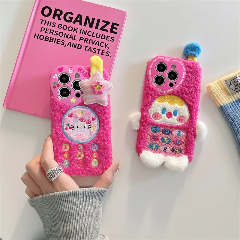 Cute Plush Embroidered Phone Cat for Apple 11, 12, 13, 14, 15Pro Max, Anti-Drop, Autumn and Winter, New