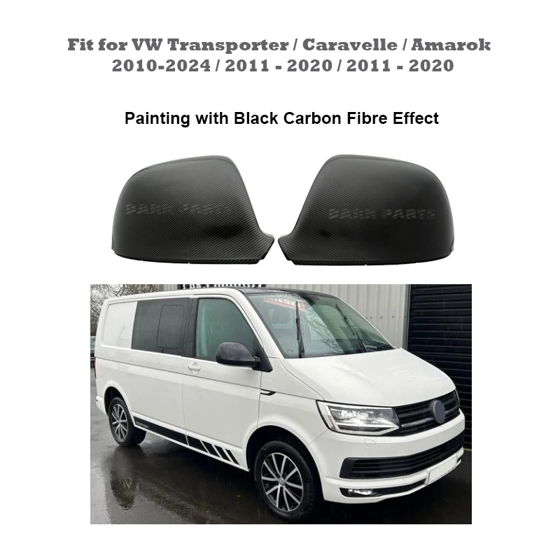 Black Gloss Carbon Fibre Painting Mirror Covers Caps Housings Fit for VW Transporter / Caravelle / Amarok