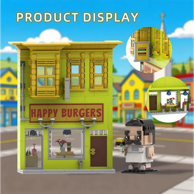 

586PCS Burger Shop Building Set - With Square Figure & Diner Scene, Cute Collectible Model Kit Gift for Teens & Adults