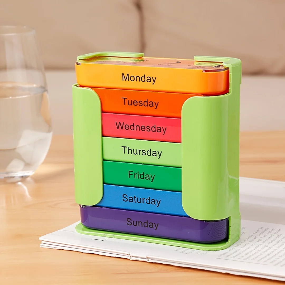Vanyarlife 7-Day Large Capacity Portable Pill Organizer, Movable Daily Compartments - Morning, Noon, Evening, Bedtime, Weekly Medication Plan, White, Food Safe PC Material, Daily Pill Organizer | Modern Medicine Box | Durable Polycarbonate