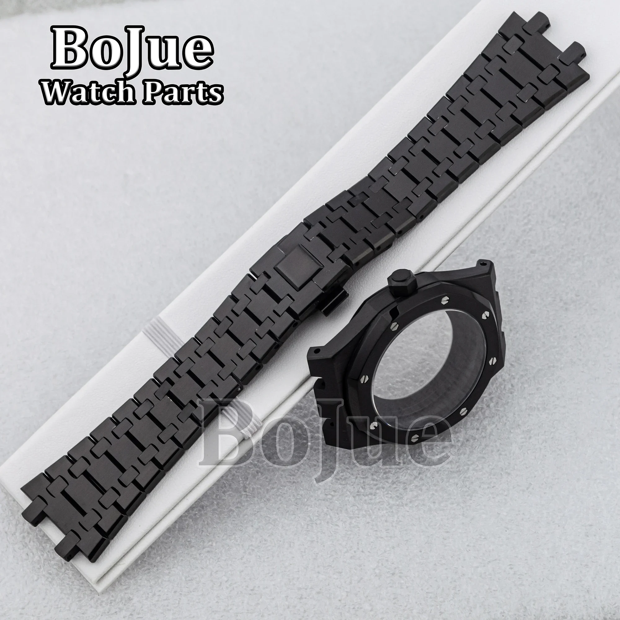 41mm 블랙 시계 케이스 오크 nh35 nh36 무브먼트 용 스테인레스 스틸 시계 밴드 부품 31.8mm 다이얼 방수 사파이어 크리스탈 유리