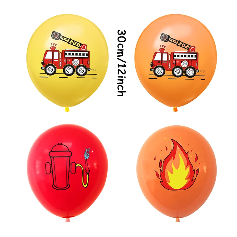 10Pcs Fire Theme Party Balloons 12Inch Latex Balloon Set Baby Shower Fireman Firefighter Kids Birthday Party Decoration Supplies