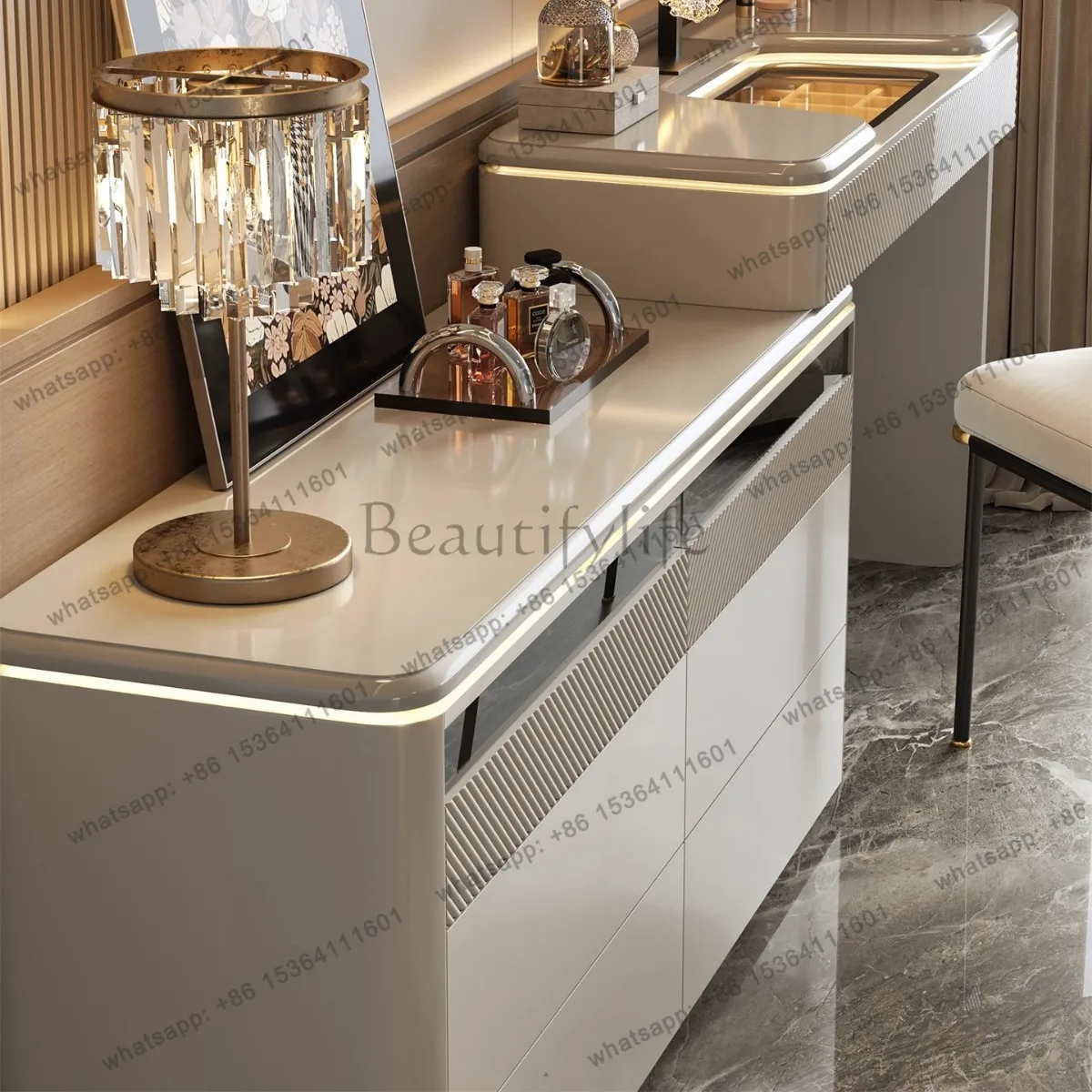 LDLuxury Makeup Table Dressers for Flip Storage Galss Top Bedroom Dressing Table with 6 Drawers Coiffeuse  Furniture