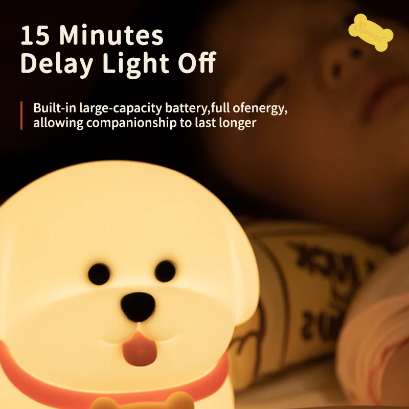 Cute dog night light Skin soft silicone light USB charging multi-color room decorative light birthday gift baby night light