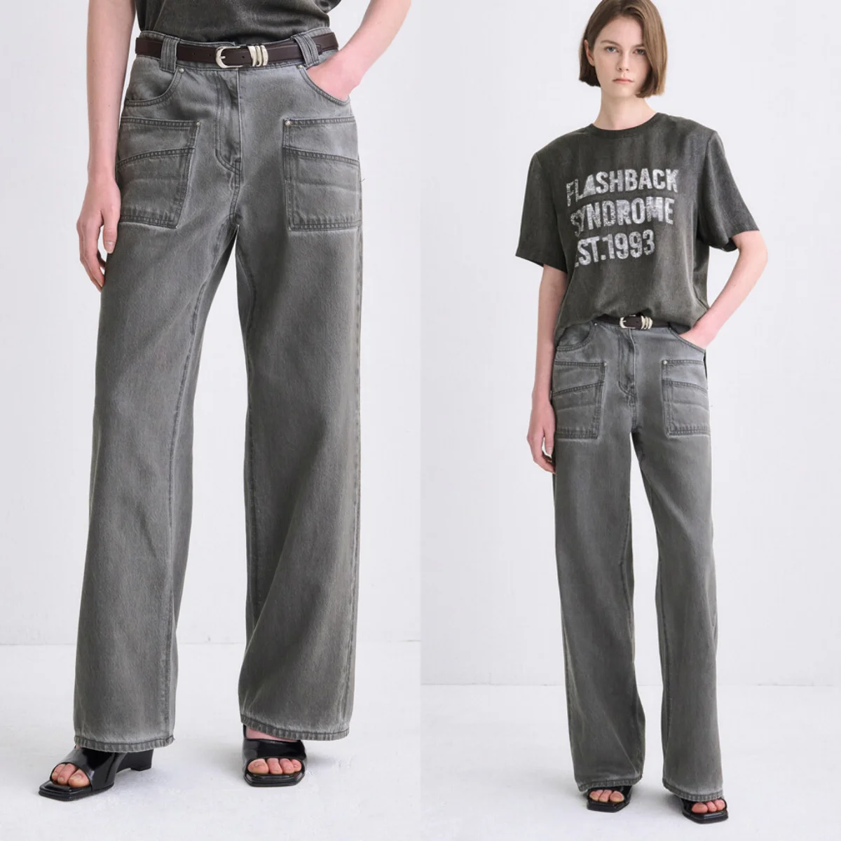 

ay Straight Leg Jeans Commuter Versatile Slimming Casual Pants Ladies High Waist ket Detail Other Material Ladies Jeans