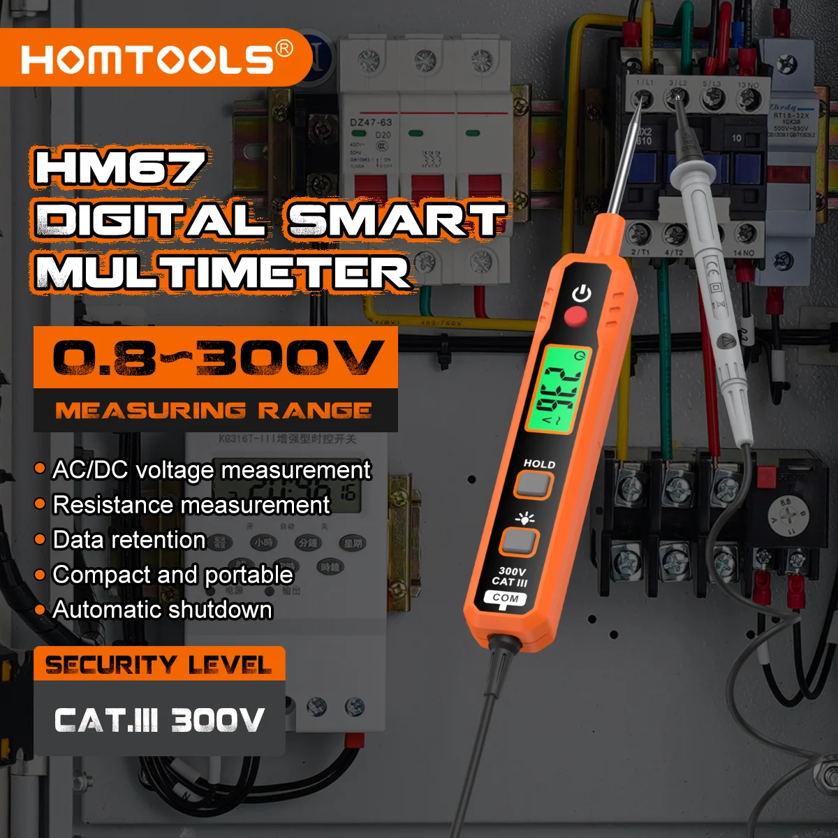 HOMTOOLS HM67 Pen Type Multimeter Digital Multimeter 300V AC DC Pen Voltmeter Electrician Tools Pen Shaped Voltage Detector