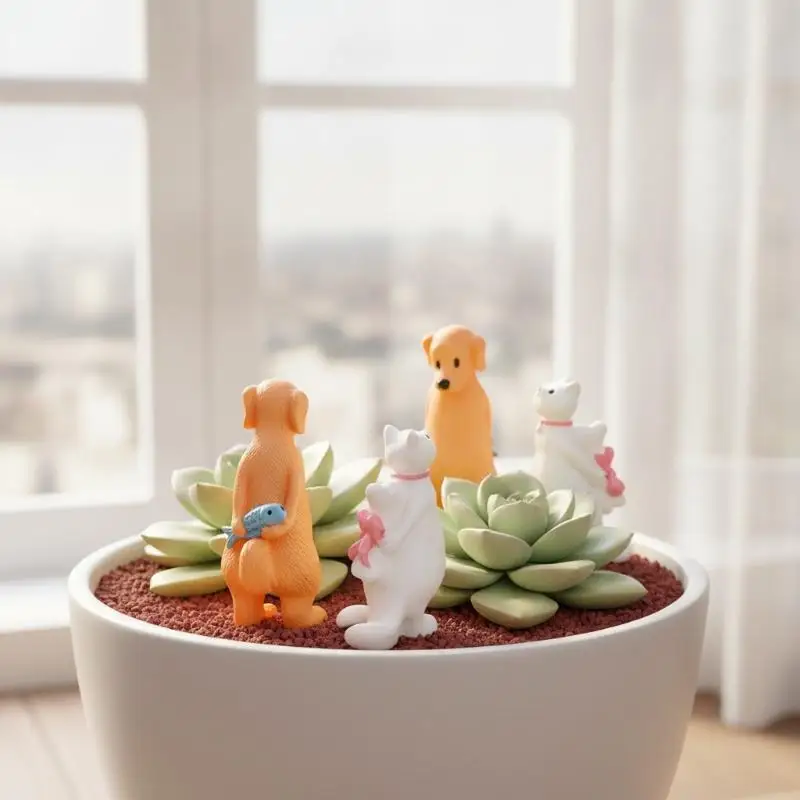 Cute Cartoon Dog Cat Resin Figurine Set Couple Animal Micro Landscape Ornament For Garden Terrarium Desktop Decor Accessories