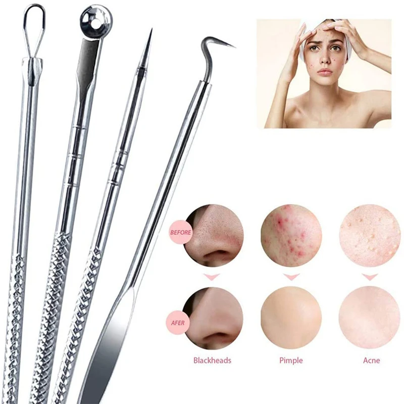 1Set Silver Acne Blackhead Comedone Pimple Blemish Remover Acne Treatment Pore Cleanser Needle Hook Skin Care Women Beauty Tool