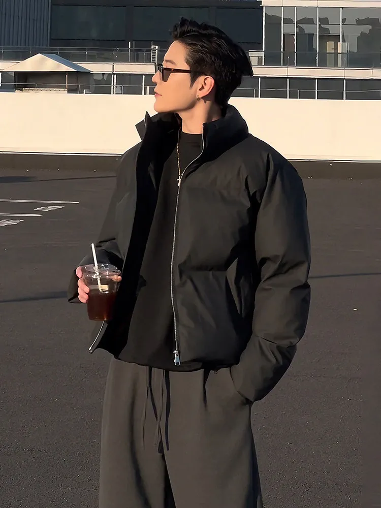 

Bla American Sle Stand Collar down Cotton Jaet ort Casual Thiened Winter Coat for Men Trendy Cleanfit Long Sve