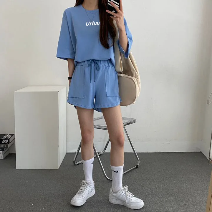 2024 Summer Two Piece Suit White Short Sleeve T-shirt Shorts Two Piece Sets Women Loose High Waist Casual Sports Top Pants Home