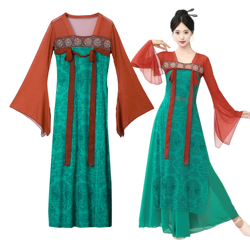 

Elegant Green Hanfu Dress Traditional Chinese Classical Dance Costume Women's Long Chiffon Stage Performance Skirt