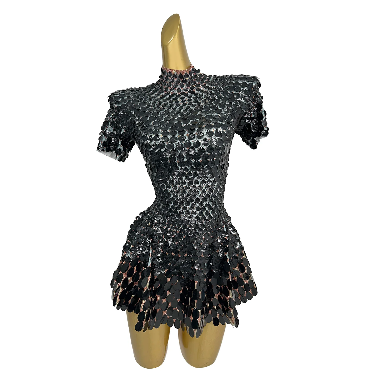 Black Shell Sequins Birthday Party Short Dresses for Women Dancer Stage Show Wear Sexy Club Girls Mini Dress Festival Outfit