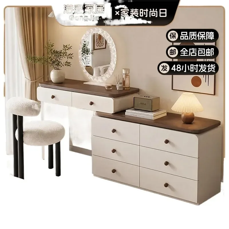 for Medieval Dresser and Stool Set Solid Wood Makeup Table with Integrated Storage Chest for Girls New Bedroom Household