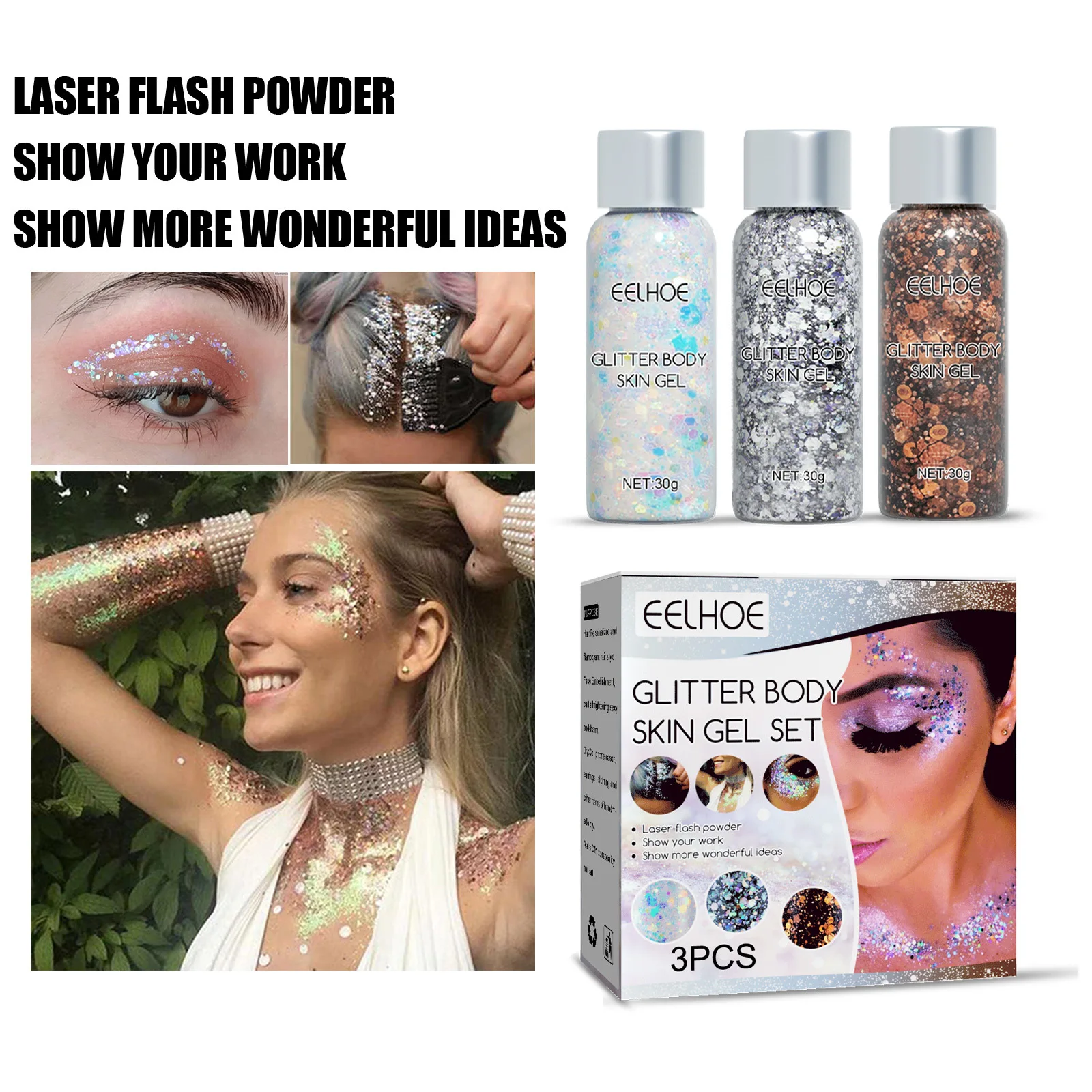 Corpo glitter gel sereia escala de longa duração gel lantejoulas corpo facial glitter sombra de olho maquiagem não é fácil de remover maquiagem