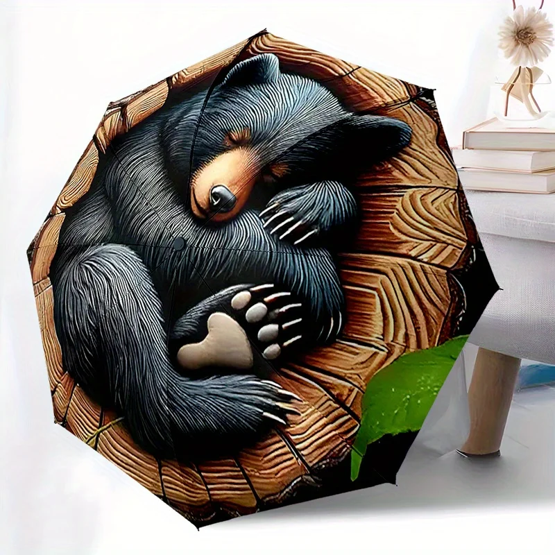 

Автоматический складной зонт Black Bear Sleeping Outdoor с 8 спицами, компактный дизайн, для улицы и повседневного использования, подарок.