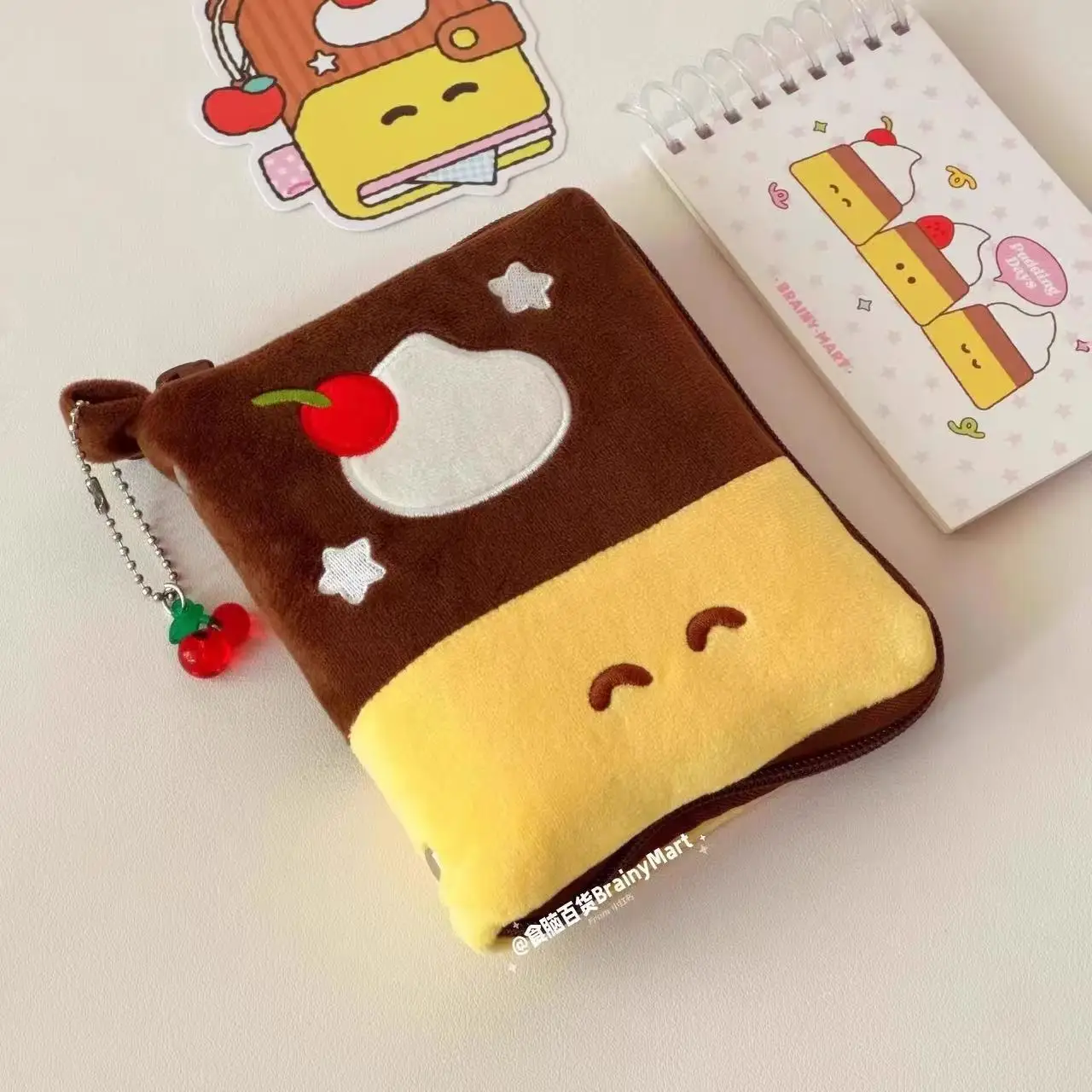 Japanese Cherry Pudding Plush Travel Passport Bag Wallet Bag Student Card Bag Book Jacket Storage Bag Portable Coin Purse Gift