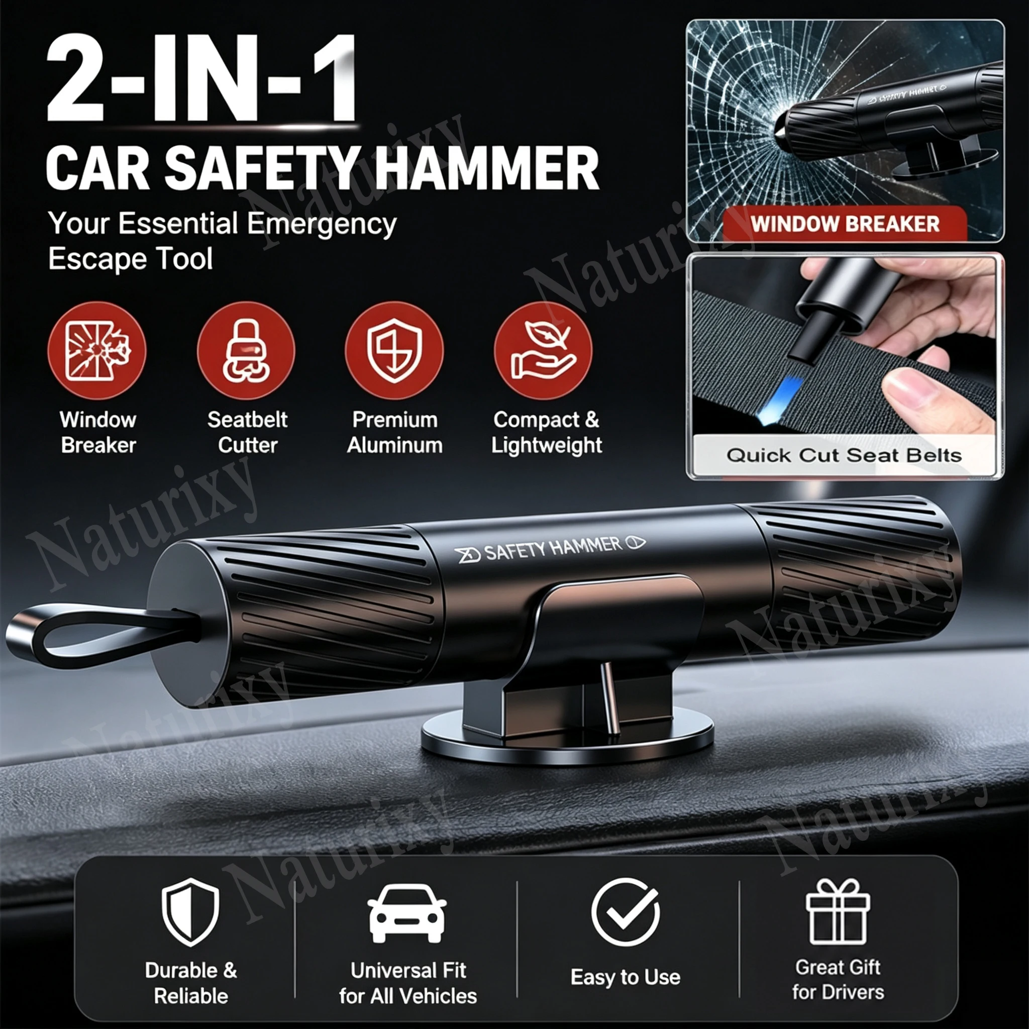 Auto Window Breaker with Seat Belt Cutter Car Safety Rescue Hammer Compact Portable Window Break Hammer