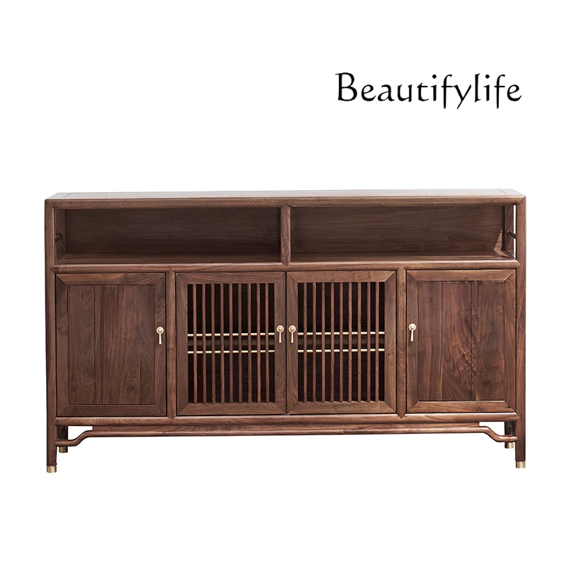 

New Chinese Style Black Walnut Solid Wood Sideboard Zen Tea Room Storage Side Cabinet Simple Entrance Cabinet