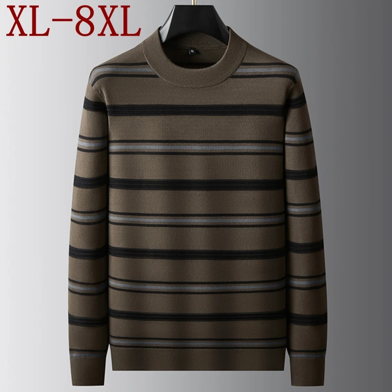 

8XL 7XL 2025 Новый элитный роскошный тонкий шерстяной свитер мужской мягкий теплый мужской пуловер свитера водолазка в полоску осенне-зимняя одежда