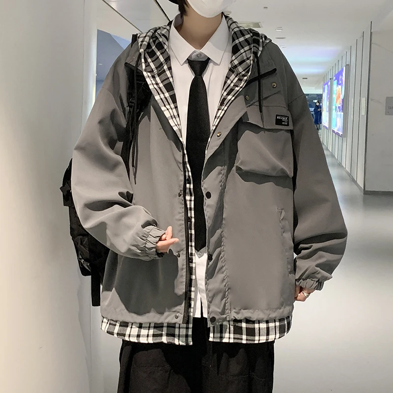 

Oversize Functional Workwear Jaet Men's Spring Autumn Hooded Fake Two-Piece Retro Hong Kong Sle Haome Fce Jaet