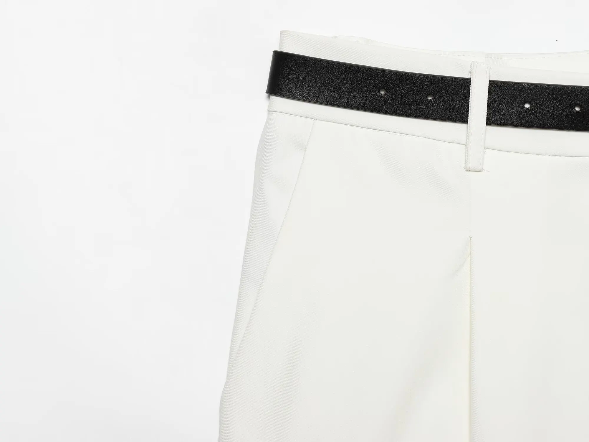 TFMLN Damen-Knielange Hose, schlicht, hohe Taille, Sommer, lässig, weites Bein, gerade Hose mit Gürtel, elegante kurze Damenhose – Detail 9