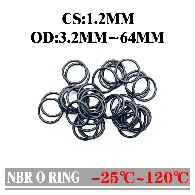 20pcs NBR O Ring Gasket CS 1.2mm OD3.2~64mm Car Faucet Nitrile Rubber Round O Type Corrosion Oil Resistant Seal Washer Black