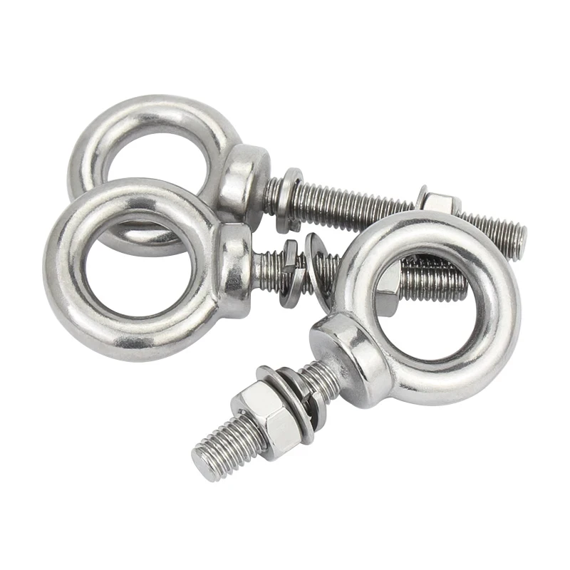 M3 M4 M5 M6 M8 304 SS Eye Bolt with Nut and Washer Set / Corrosion Resistant Lifting Ring Bolts Complete Fastener Kit