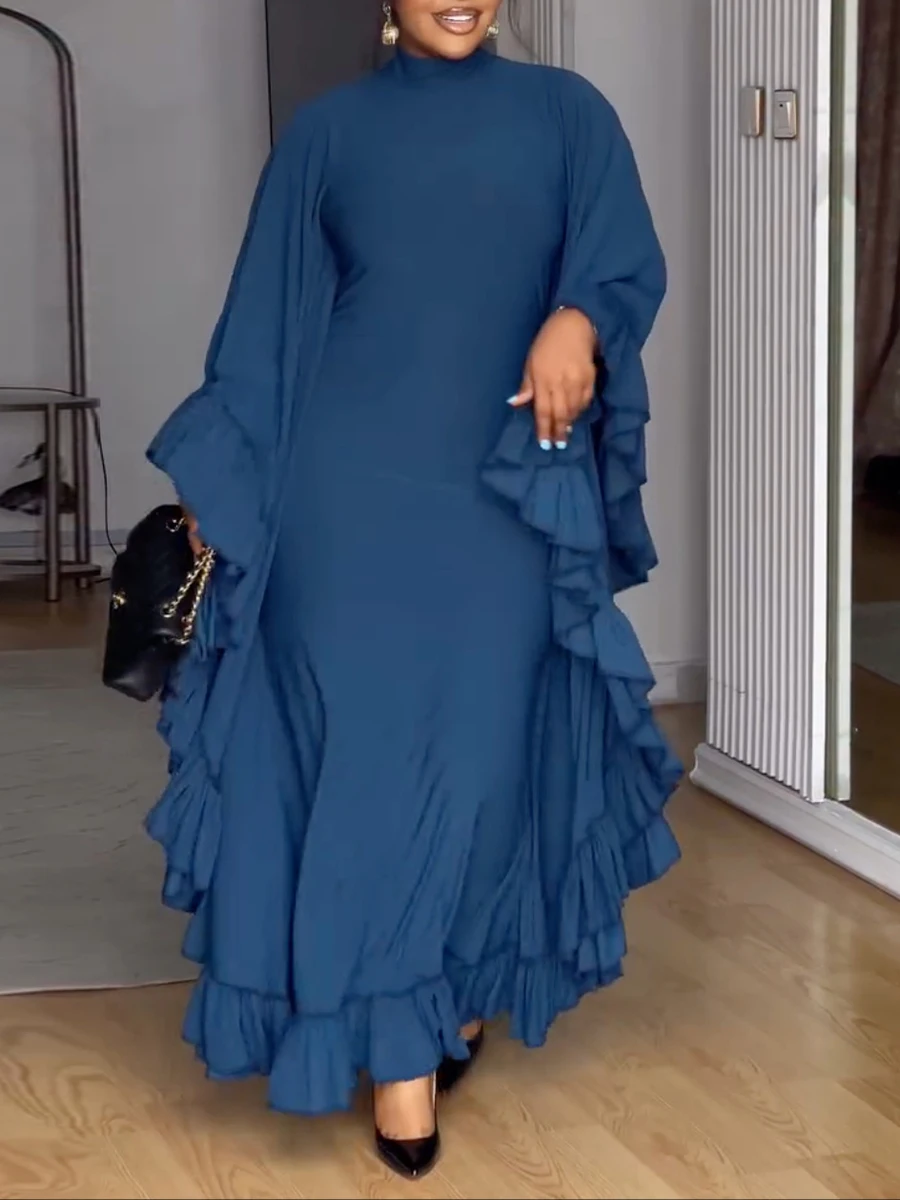 ZIML Elegante Rüschen Abnehmen Abendessen Kleider Für Frauen Rundhals Langarm Hohe Taille Herbst Casual Drapierte Kleid Weibliche Neue