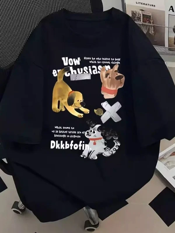 

Свободная хлопковая футболка оверсайз с принтом собаки, повседневный летний топ для мужчин и женщин, удобная дышащая футболка