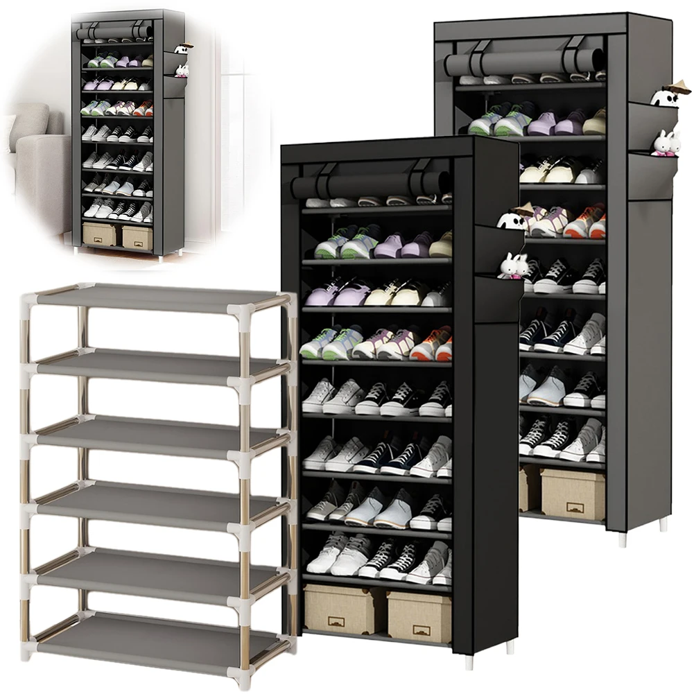 

10 Layers Shoes Cabinet with Fabric Cover Dustproof Shoes Storage Rack Metal Shoe Rack for Home Dormitory Rental Housing