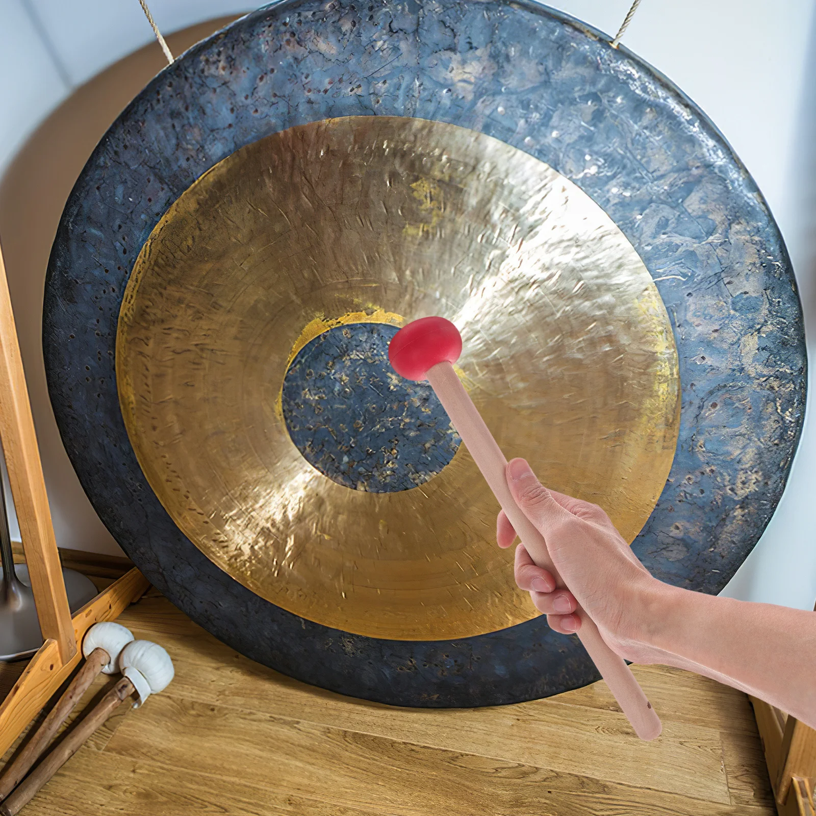 

Chinese Gong Mallet Wooden Rubber Tip Ergonomic Handle Versatile Percussion Accessory Lightweight Compact Easy Transport
