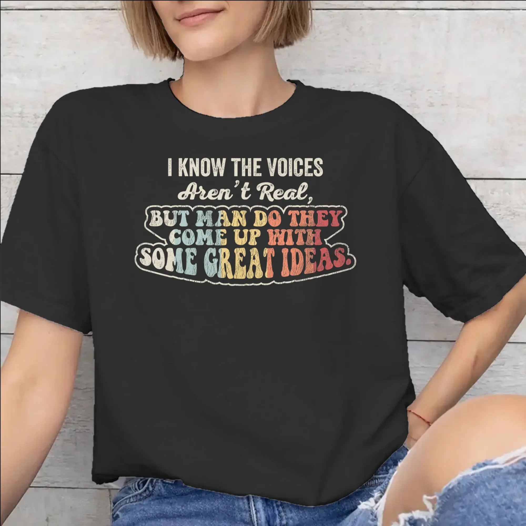 I KNOW THE VOICES AREN'T REAL Tee Shirt for Men Women Gift T Shirts  Cotton Clothing
