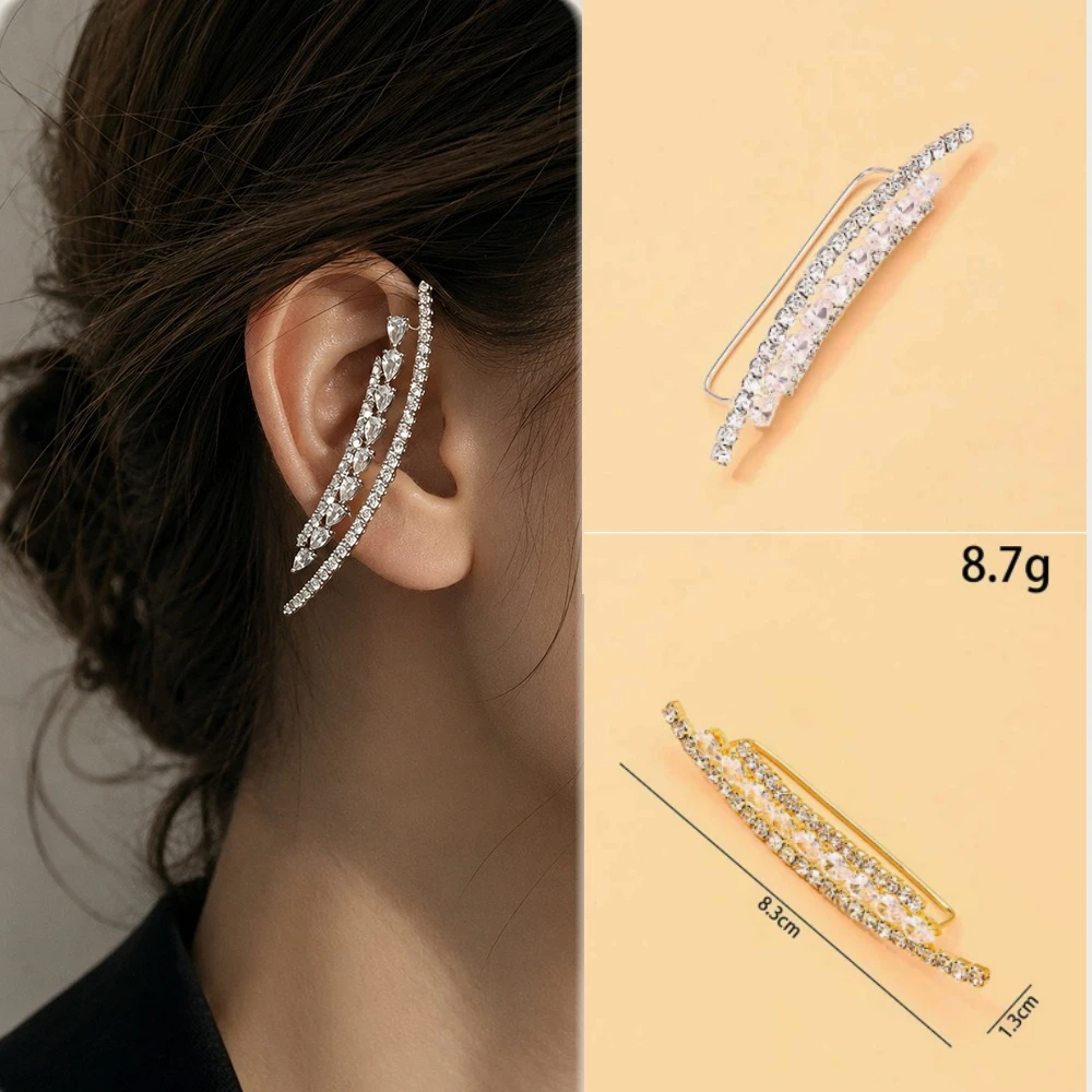Designer Rhinestone Arc-shaped Multi-layer Ear Hooks for Women Bling Crystal Earless Earrings Fashion Show Accessories Gift