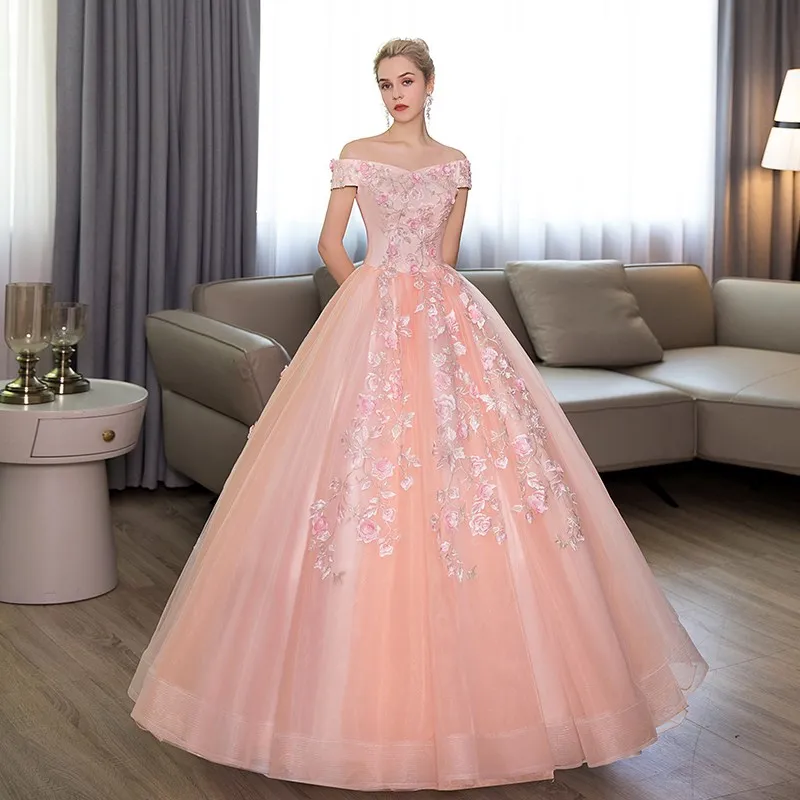 2024 Neue Quinceanera-Kleider, ärmellos, schulterfrei, Ballkleid, rosa Applikation, Prinzessin, Vestidos, Anos, Quinceanera, individuell