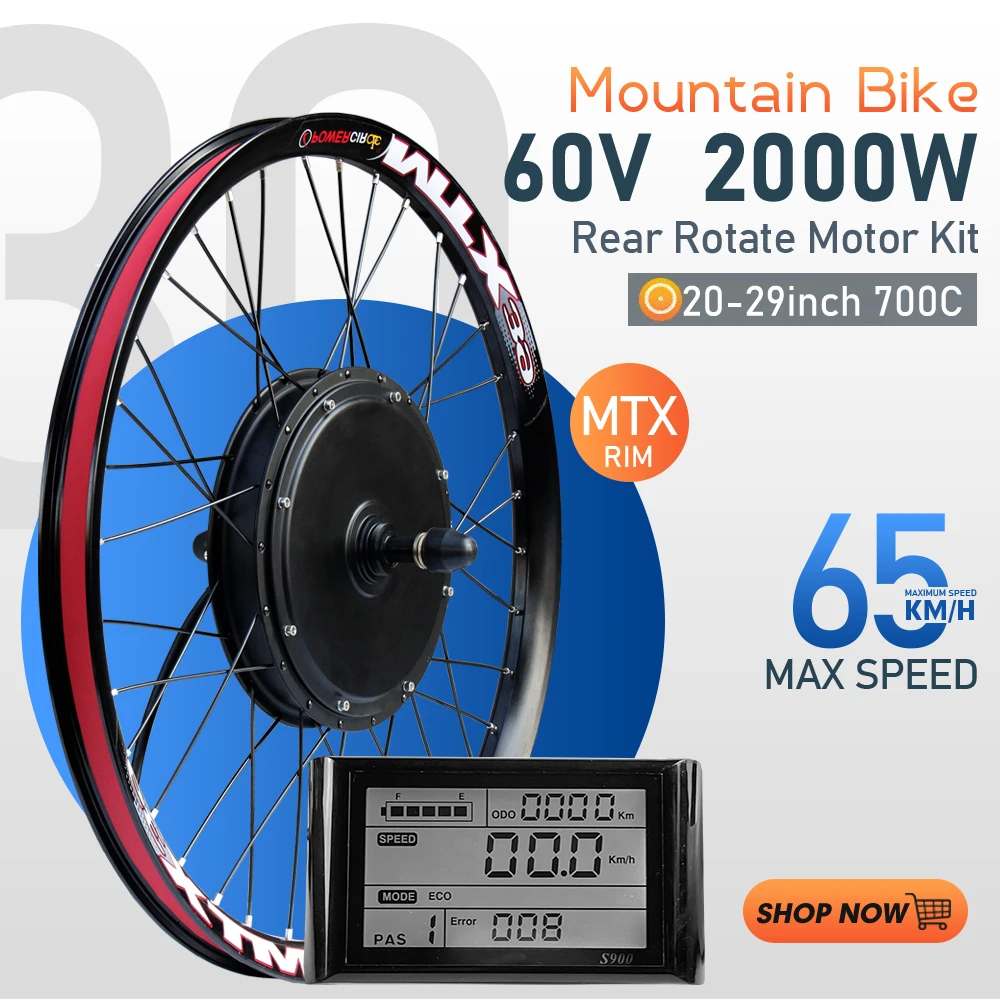 60V 2000W Ebike Conversion Kit 20/24/26/28/29inch700C Rear Brushless Hub Motor Wheel for MTX Rim Electric Bike Conversion Kit
