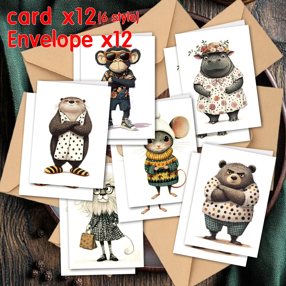 24-teiliges Grußkarten-Set mit Cartoon-Anime-Tierillustration und Umschlägen, DIY-Einladungskarten, multifunktionaler Spaß, Express-Liebe
