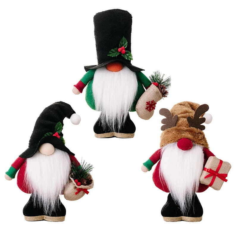 Gnome Christmas Decorations 3 Pack, Christmas Gnomes Plush Handmade Christmas Elf Santa Reindeer Ornaments Durable Easy To Use